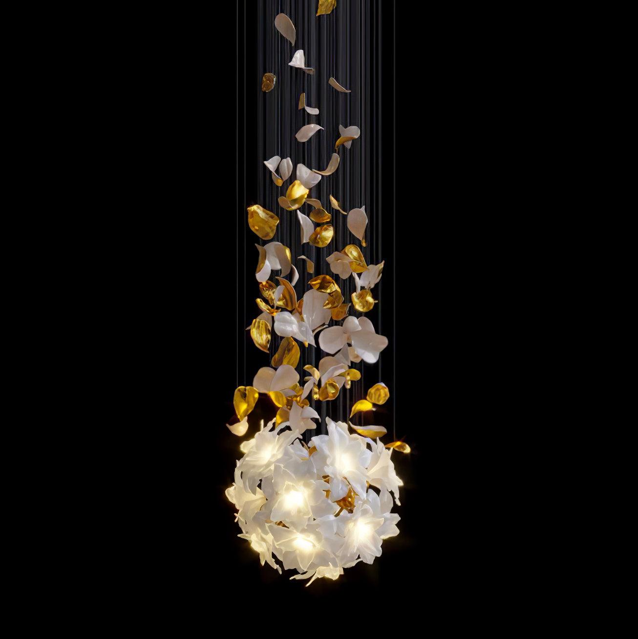 Flying Flowers Fluttering Chandelier - Model D ∅ 23.6″ x H 59.1″ / Dia 60cm x H 150cmBrass & WhiteBlushlighting