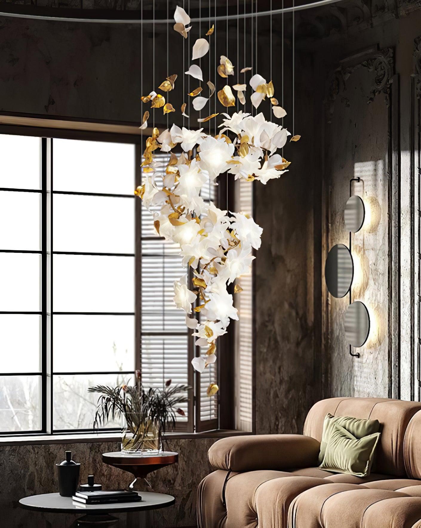 Flying Flowers Fluttering Chandelier - Model F L 31.5″ x H 23.6″ / L 80cm x H 60cmBrass & WhiteBlushlighting