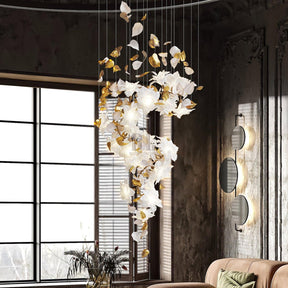 Flying Flowers Fluttering Chandelier - Model A ∅ 31.5″ x H 70.1″ / Dia 80cm x H 180cmBrass & WhiteBlushlighting