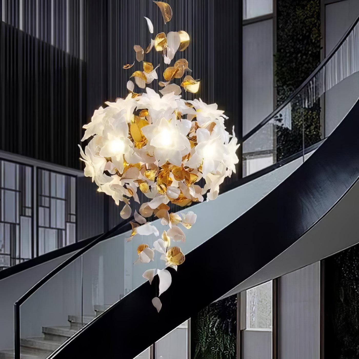 Flying Flowers Fluttering Chandelier - Model A ∅ 31.5″ x H 70.1″ / Dia 80cm x H 180cmBrass & WhiteBlushlighting
