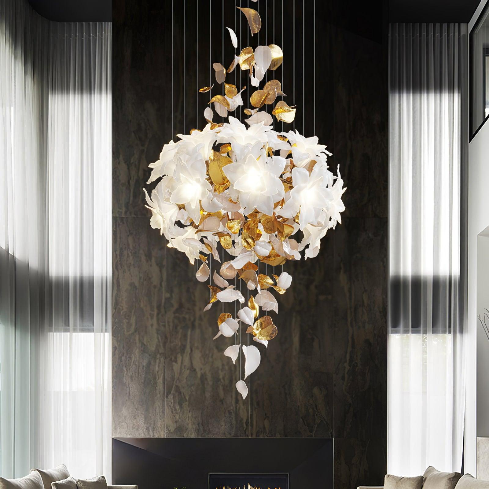 Flying Flowers Fluttering Chandelier - Model A ∅ 31.5″ x H 70.1″ / Dia 80cm x H 180cmBrass & WhiteBlushlighting