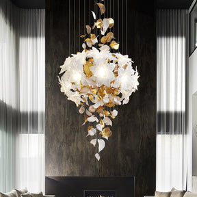 Flying Flowers Fluttering Chandelier - Model A ∅ 31.5″ x H 70.1″ / Dia 80cm x H 180cmBrass & WhiteBlushlighting