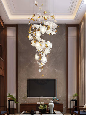 Flying Flowers Fluttering Chandelier - Model A ∅ 31.5″ x H 70.1″ / Dia 80cm x H 180cmBrass & WhiteBlushlighting