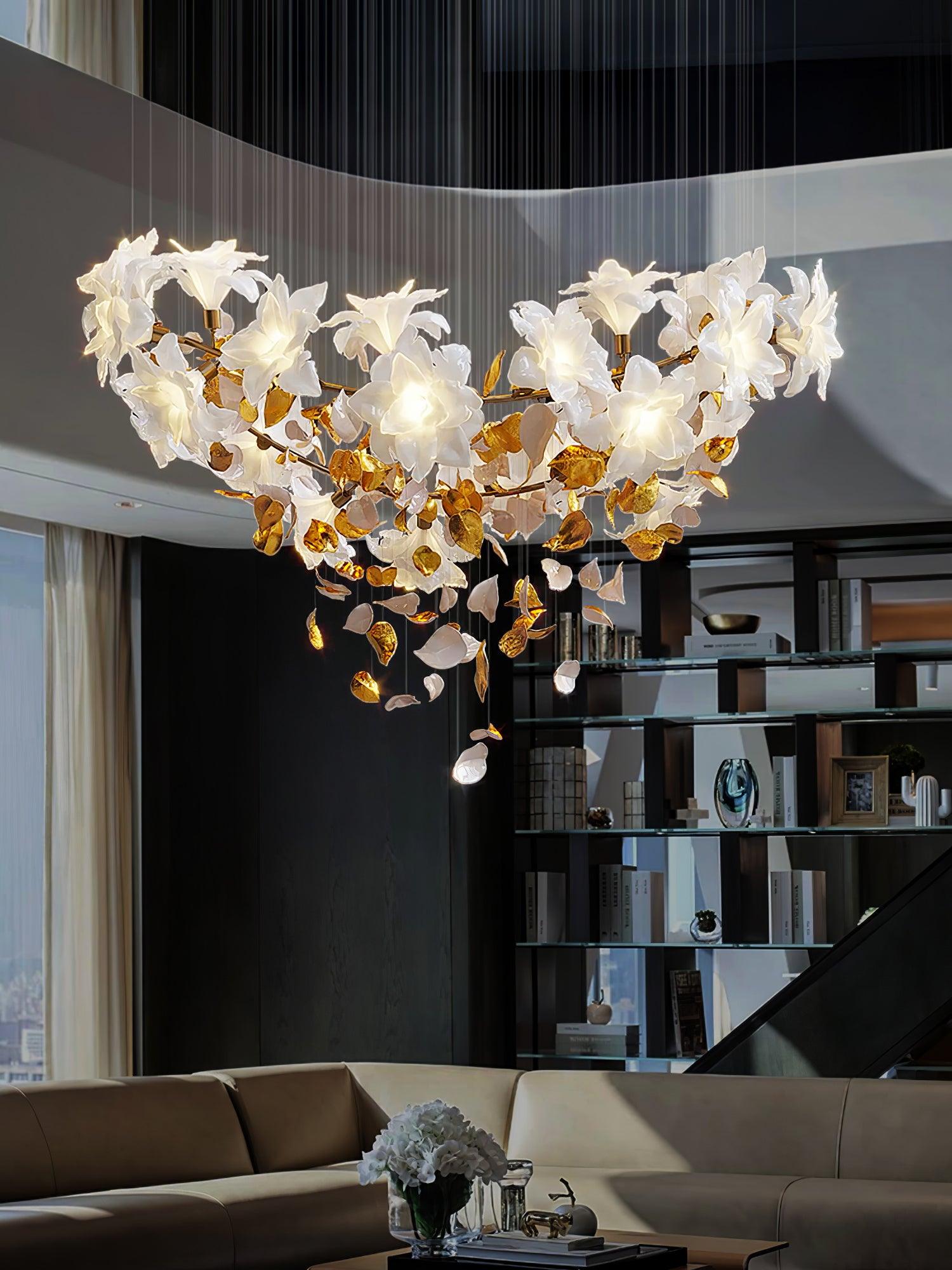 Flying Flowers Fluttering Chandelier - Model A ∅ 31.5″ x H 70.1″ / Dia 80cm x H 180cmBrass & WhiteBlushlighting