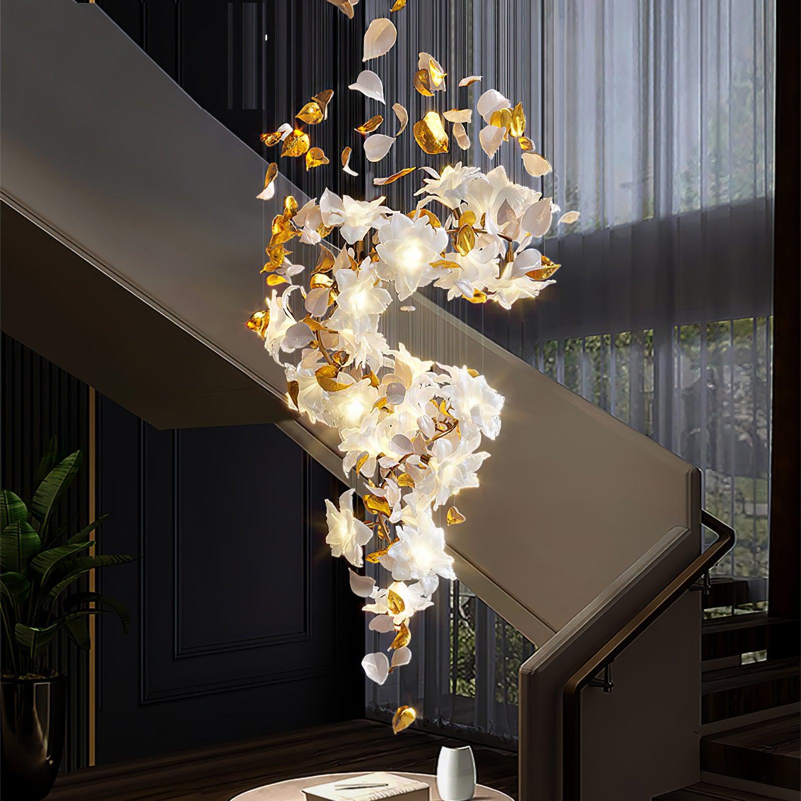 Flying Flowers Fluttering Chandelier - Model A ∅ 31.5″ x H 70.1″ / Dia 80cm x H 180cmBrass & WhiteBlushlighting