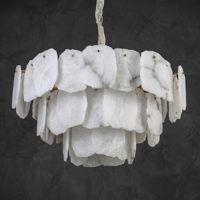 Alabaster Tiered Chandelier in a dining room
