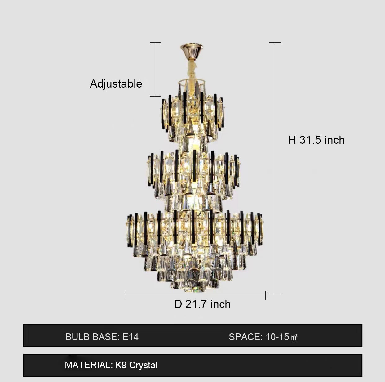Foyer 3 Layers Extra Large Crystal Chandelier for Living Room Staircase Ceiling Lighting Fixture
