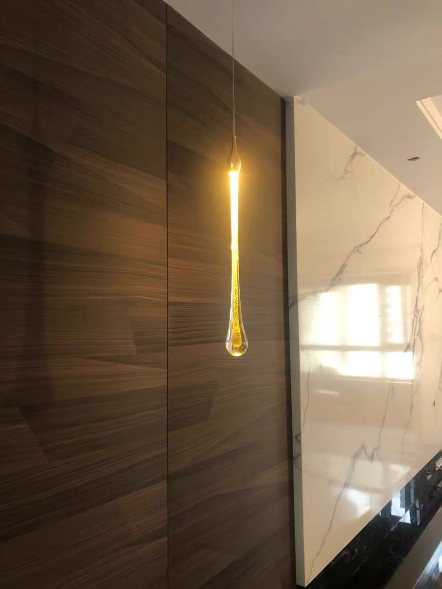 Foyer Glass Drops Pendant Chandelier Spiral Staircase High Ceiling Light Fixture In Gold Finish