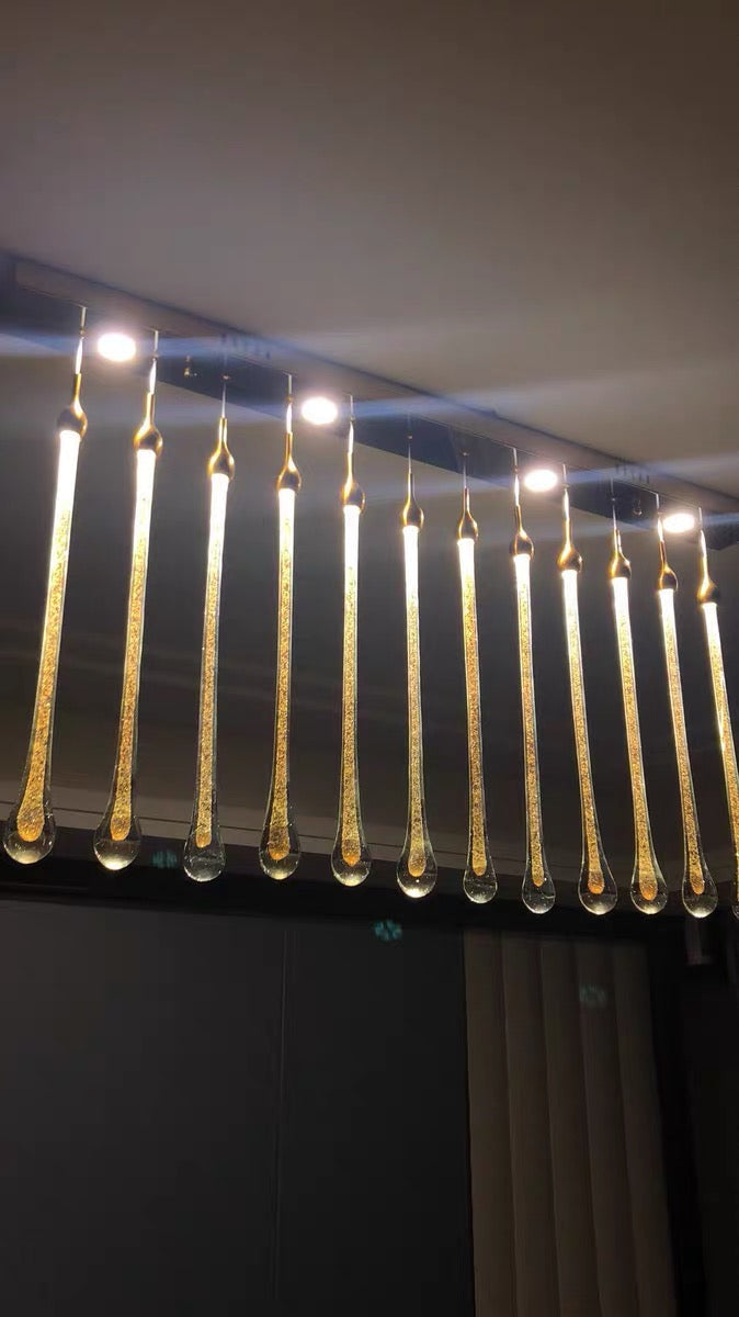 Foyer Glass Drops Pendant Chandelier Spiral Staircase High Ceiling Light Fixture In Gold Finish