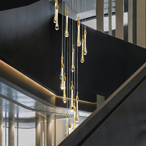 Extra Length Customization 48 Lights/ D39.4" Foyer Crystal Drops Pendant Chandelier Spiral Staircase High Ceiling Light Fixture In Gold Finish for 2 Story Foyer Lobby Hotel