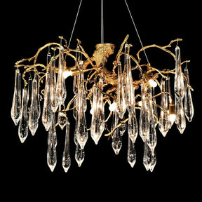 French Style Living Room Branch Crystal Drops Chandelier Modern Copper Gold Finish Dining Room Ceiling Lighting Fixture