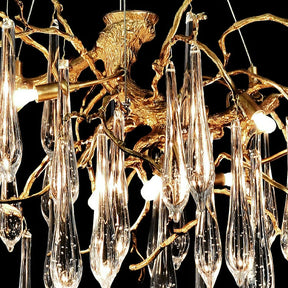 French Style Living Room Branch Crystal Drops Chandelier Modern Copper Gold Finish Dining Room Ceiling Lighting Fixture