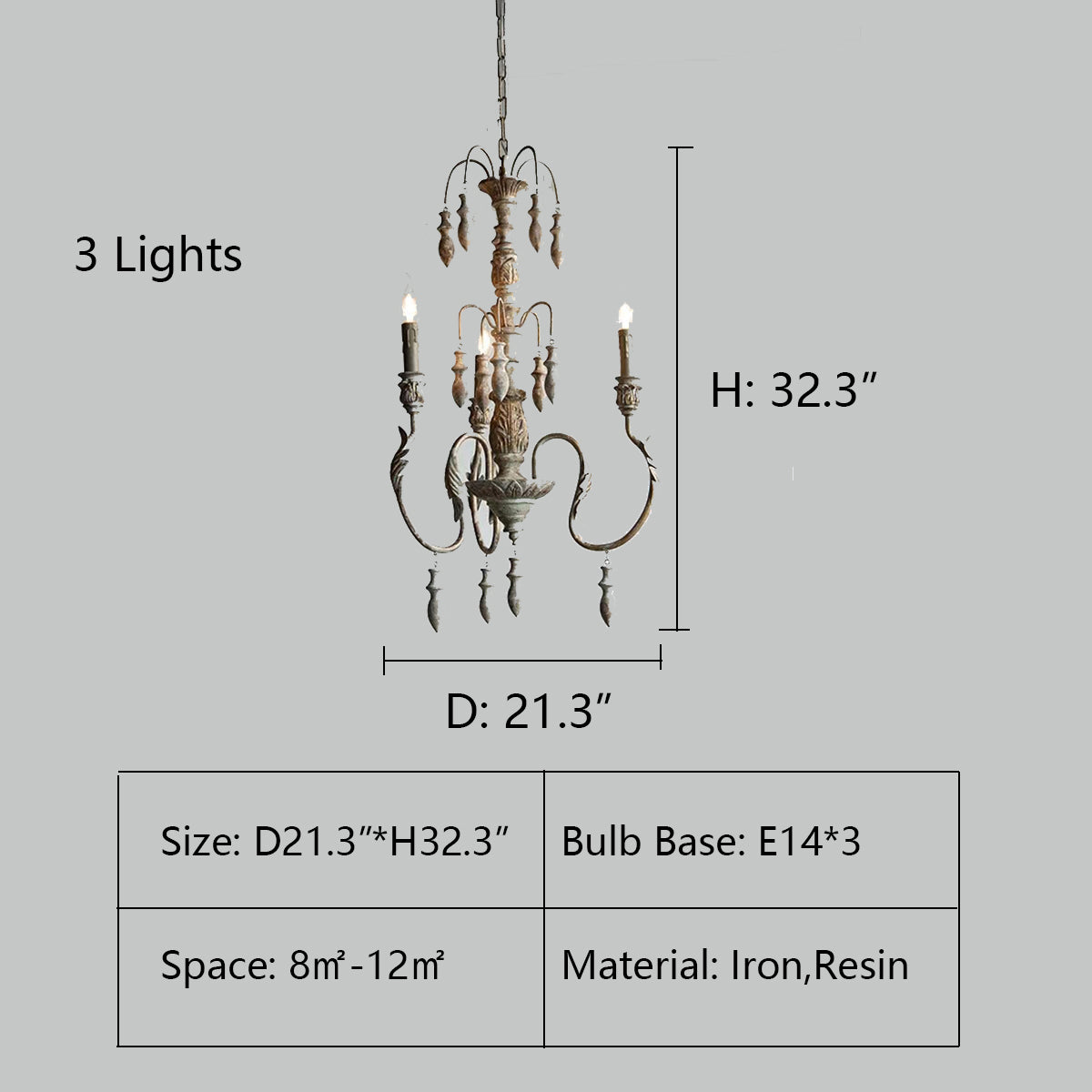 French Vintage Candle Chandelier for Living Room/Bedroom