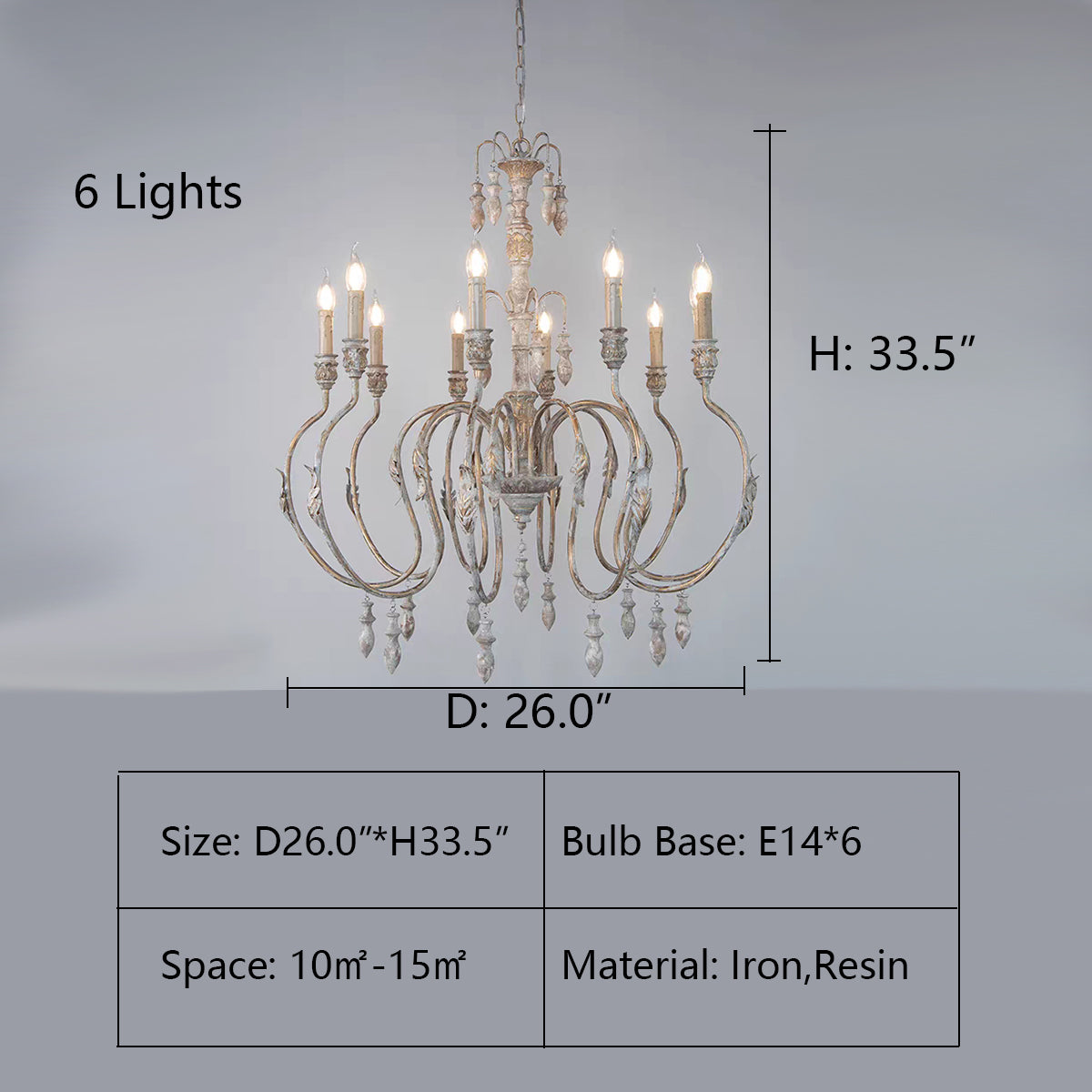 French Vintage Candle Chandelier for Living Room/Bedroom