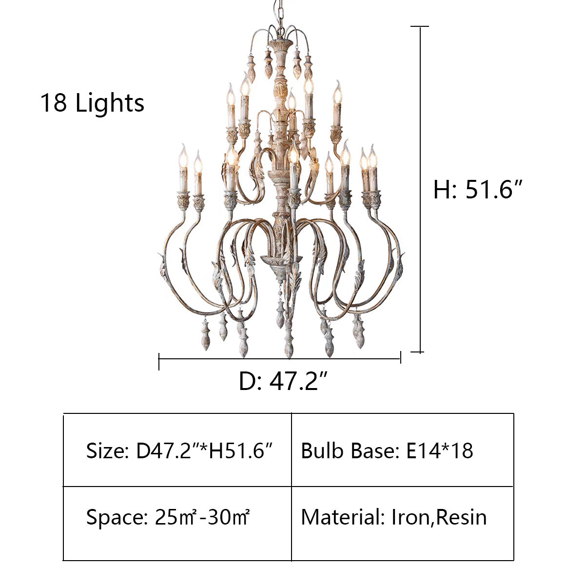 French Vintage Candle Chandelier for Living Room/Bedroom