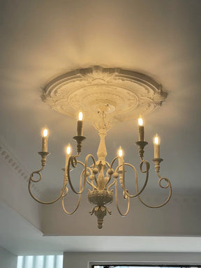 French Village Country Style White Rustic Iron Art Chandelier 6 Lights for Living Room Ceiling Light Budget 