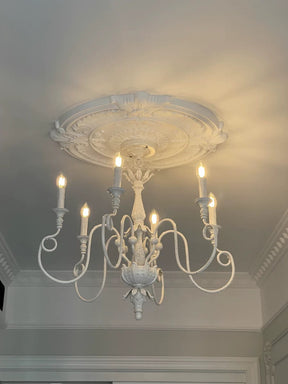 French Village Country Style White Rustic Iron Art Chandelier 6 Lights for Living Room Ceiling Light on Budget 