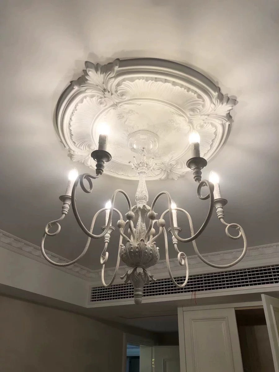 French Vintage Country Style White Rustic Iron Art Chandelier 6/8 Lights for Dining Room Bedroom Living Room