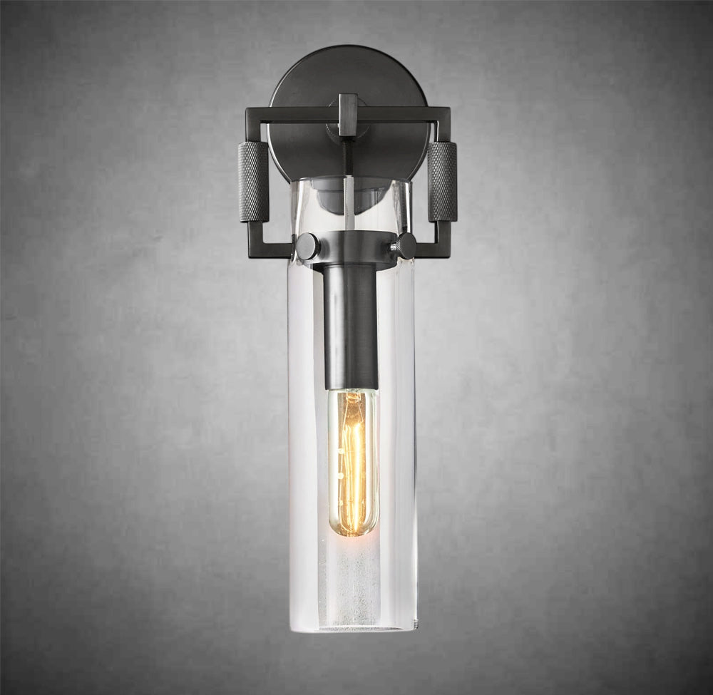 Funda Glass Cylinder Wall Sconce 12”, Wall Light For Bedroom
