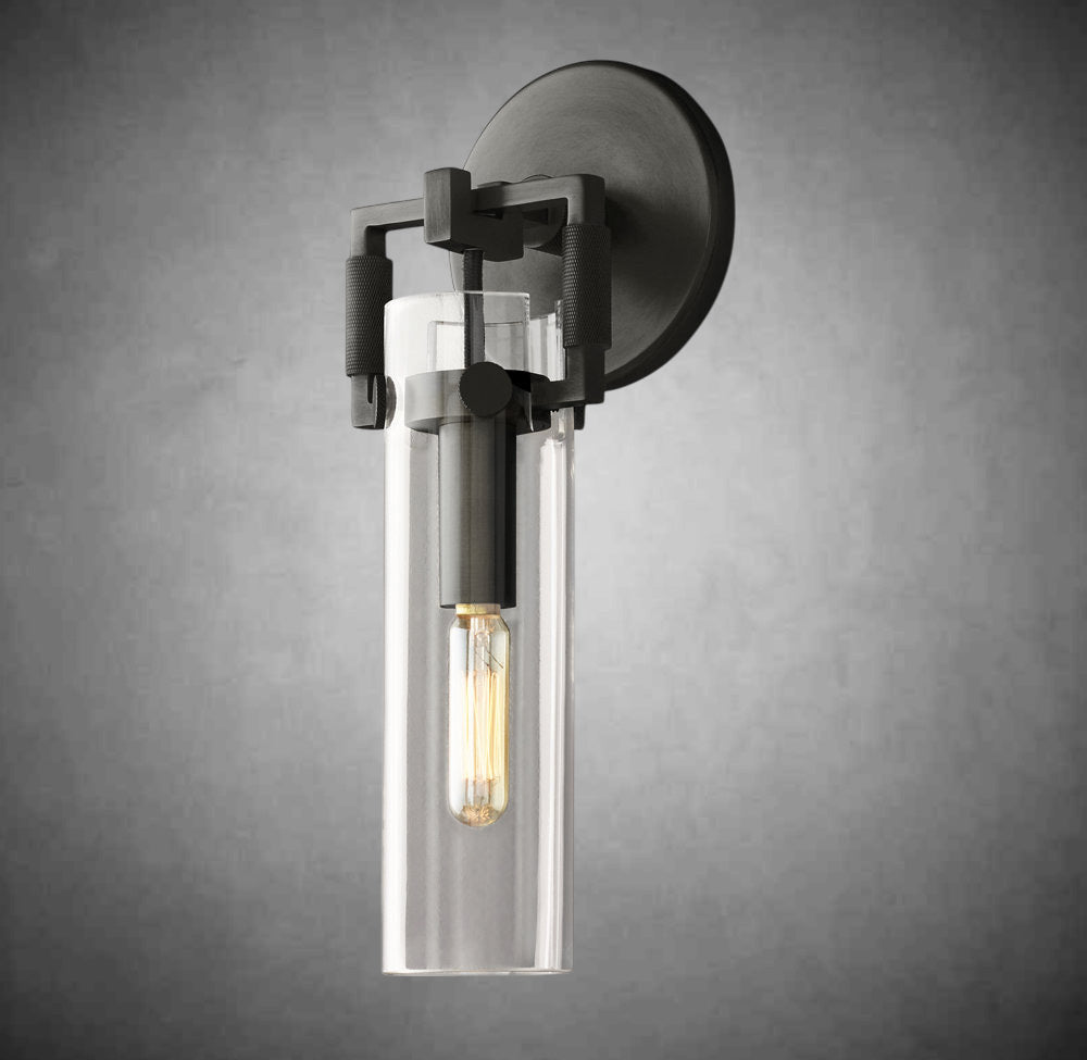 Funda Glass Cylinder Wall Sconce 9”, Wall Light For Bedroom