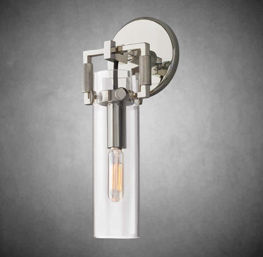 Funda Glass Cylinder Wall Sconce 9”, Wall Light For Bedroom