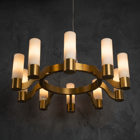 Alabaster Hanging Light Fixtures in brass