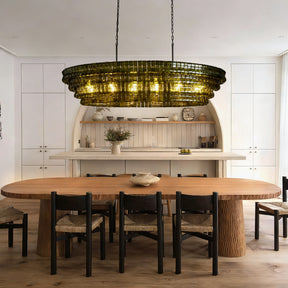 Ghiaccio Glass Oval Chandelier 54''65''-Chandelier-Merlin Lamps-65″ W-Green-Matte Black-merlinlamps