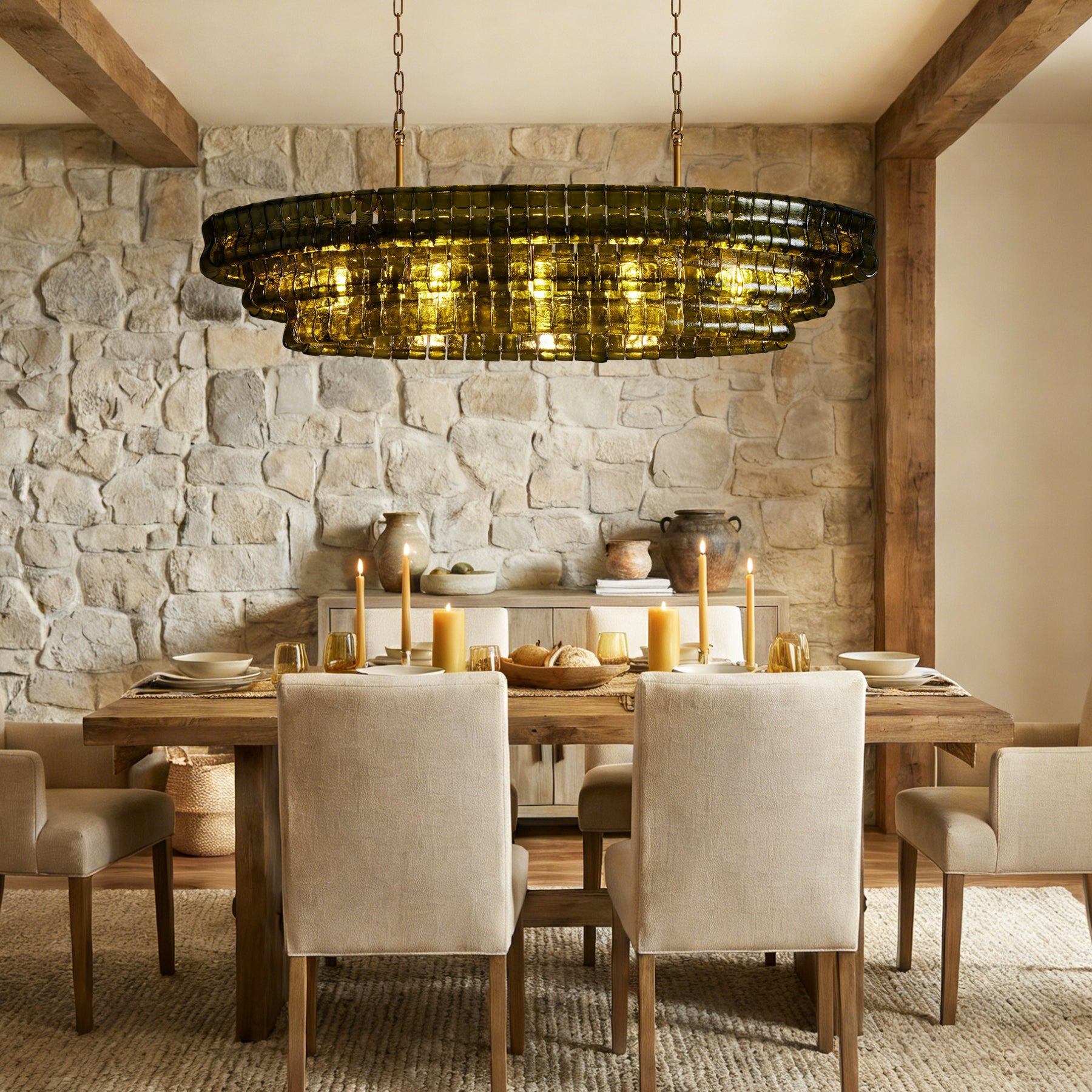 Ghiaccio Glass Oval Chandelier 54''65''-Chandelier-Merlin Lamps-54″ W-Clear-Brass-merlinlamps