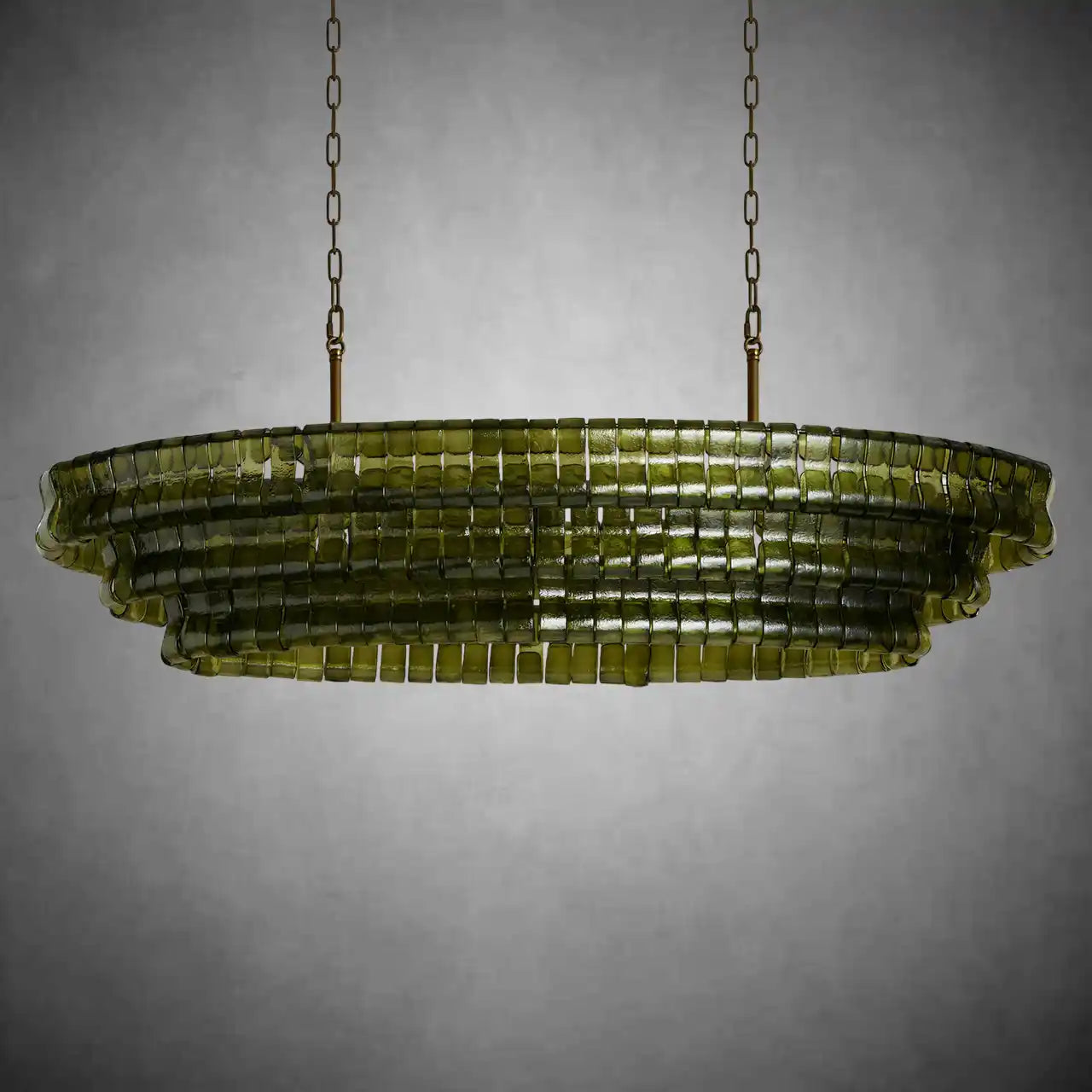 Ghiaccio Glass Oval Chandelier 54''65''-Chandelier-Merlin Lamps-54″ W-Clear-Brass-merlinlamps