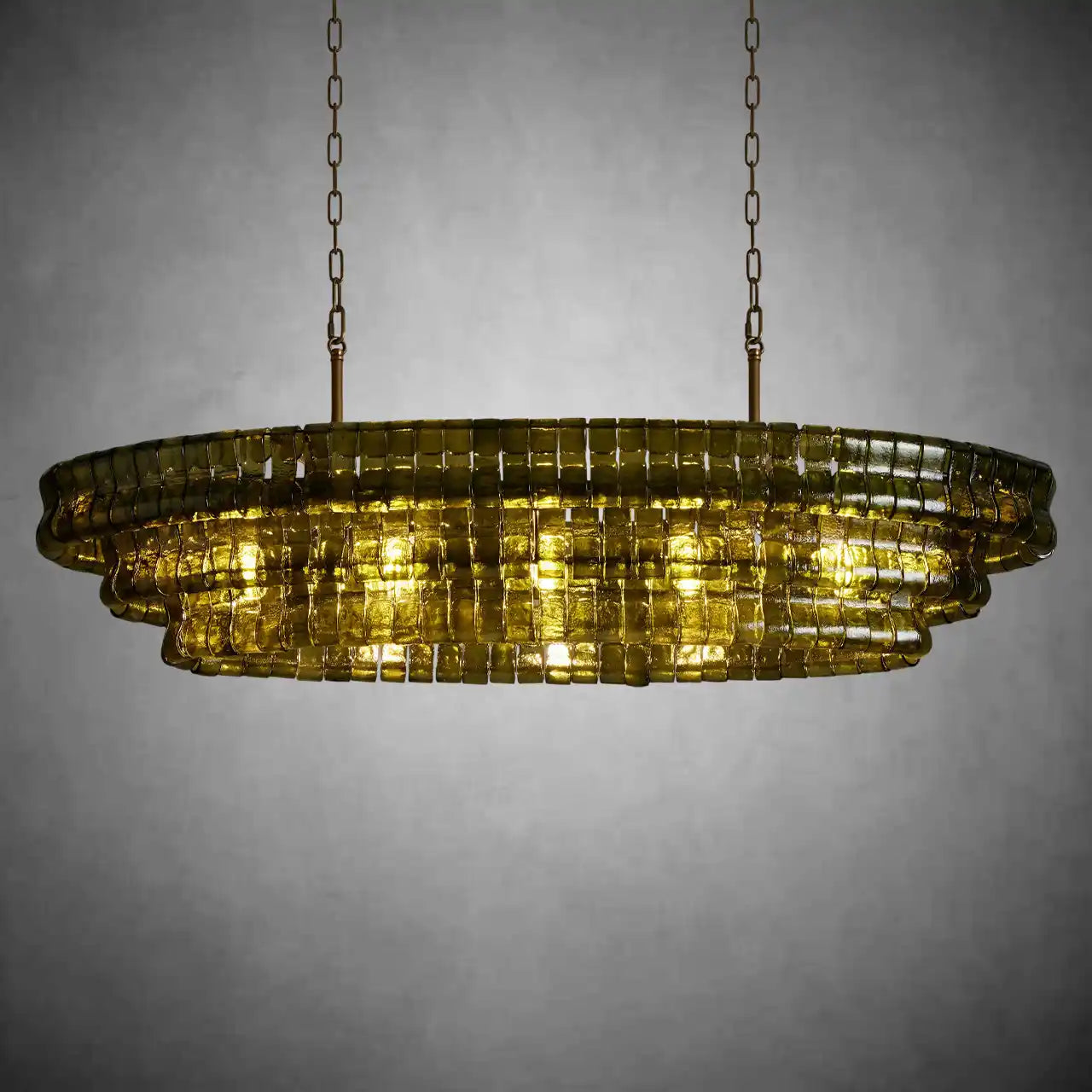 Ghiaccio Glass Oval Chandelier 54''65''-Chandelier-Merlin Lamps-54″ W-Green-Brass-merlinlamps