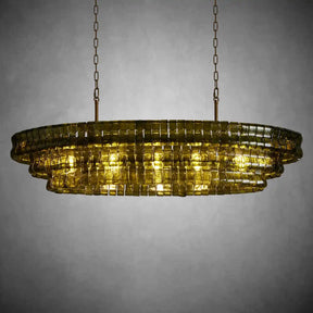 Ghiaccio Glass Oval Chandelier 54''65''-Chandelier-Merlin Lamps-54″ W-Green-Brass-merlinlamps