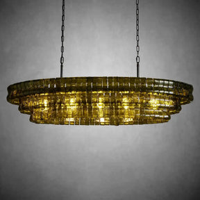 Ghiaccio Glass Oval Chandelier 54''65''-Chandelier-Merlin Lamps-54″ W-Green-Matte Black-merlinlamps