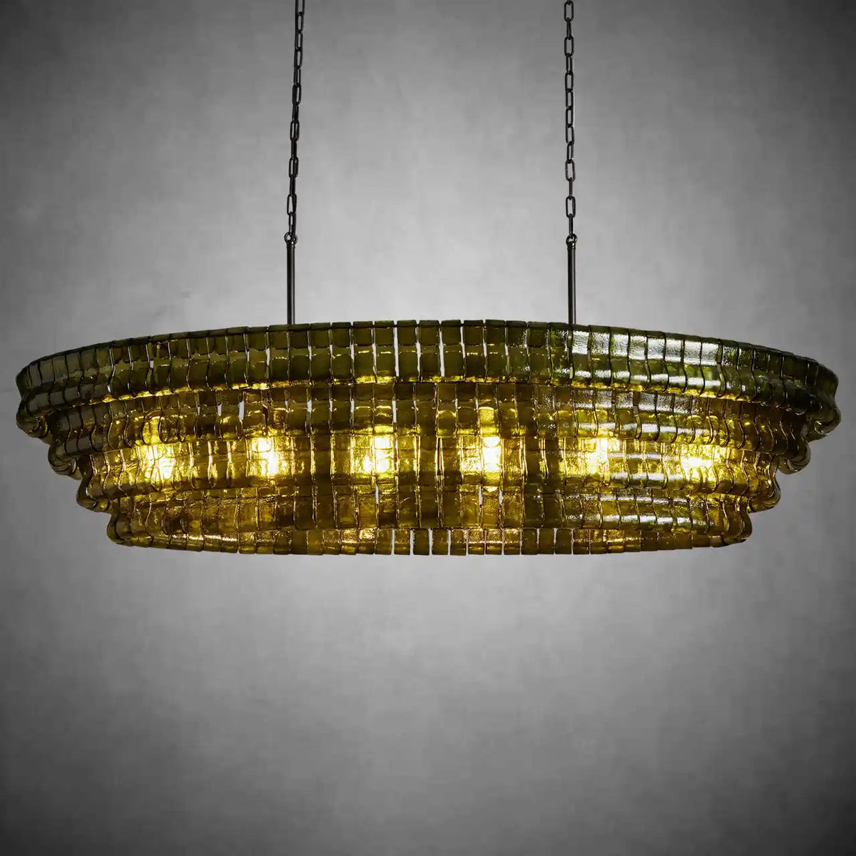 Ghiaccio Glass Oval Chandelier 54''65''-Chandelier-Merlin Lamps-54″ W-Clear-Brass-merlinlamps