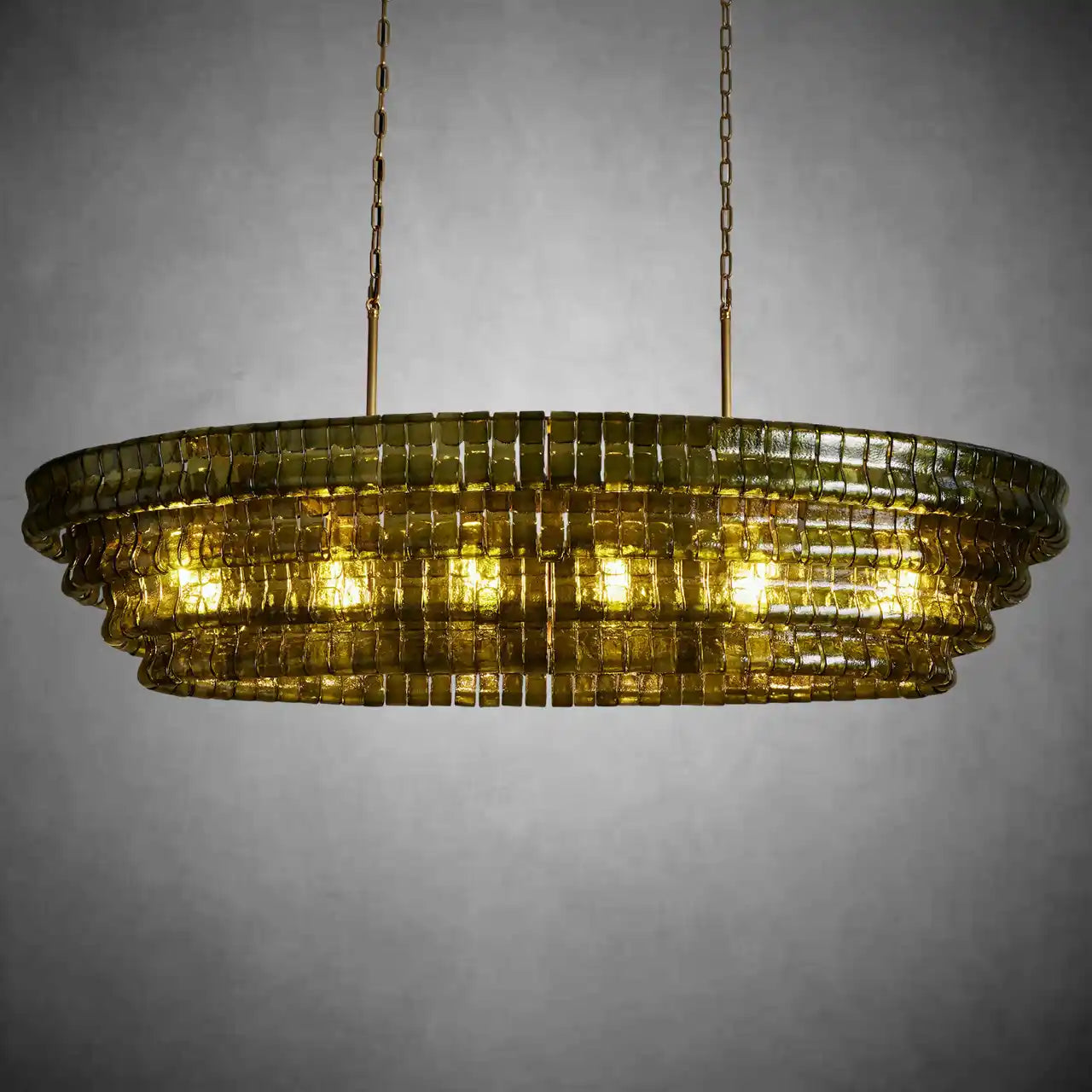 Ghiaccio Glass Oval Chandelier 54''65''-Chandelier-Merlin Lamps-54″ W-Clear-Brass-merlinlamps