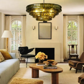 Ghiaccio Round Glass Chandelier-Chandelier-Merlin Lamps-Antique Brass-Clear-24"-merlinlamps