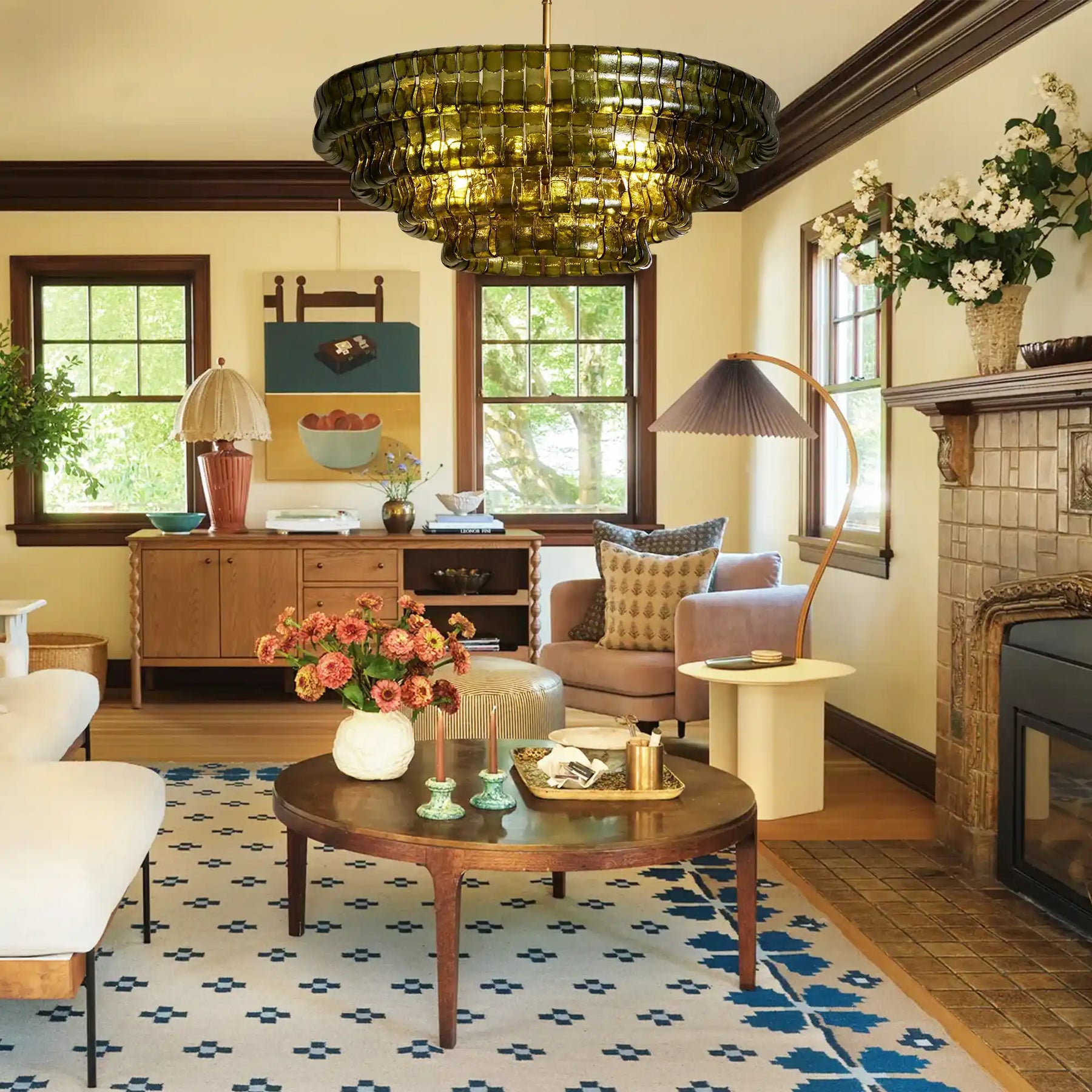 Ghiaccio Round Glass Chandelier-Chandelier-Merlin Lamps-Antique Brass-Clear-24"-merlinlamps