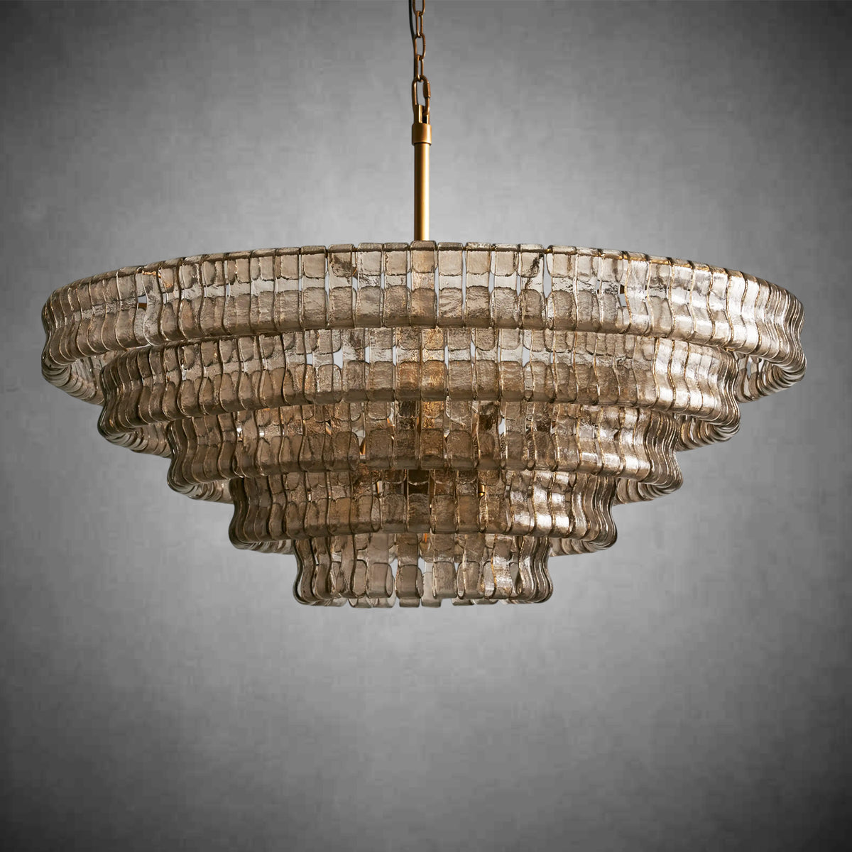 Ghiaccio Round Glass Chandelier-Chandelier-Merlin Lamps-Antique Brass-Smoke-48"-merlinlamps