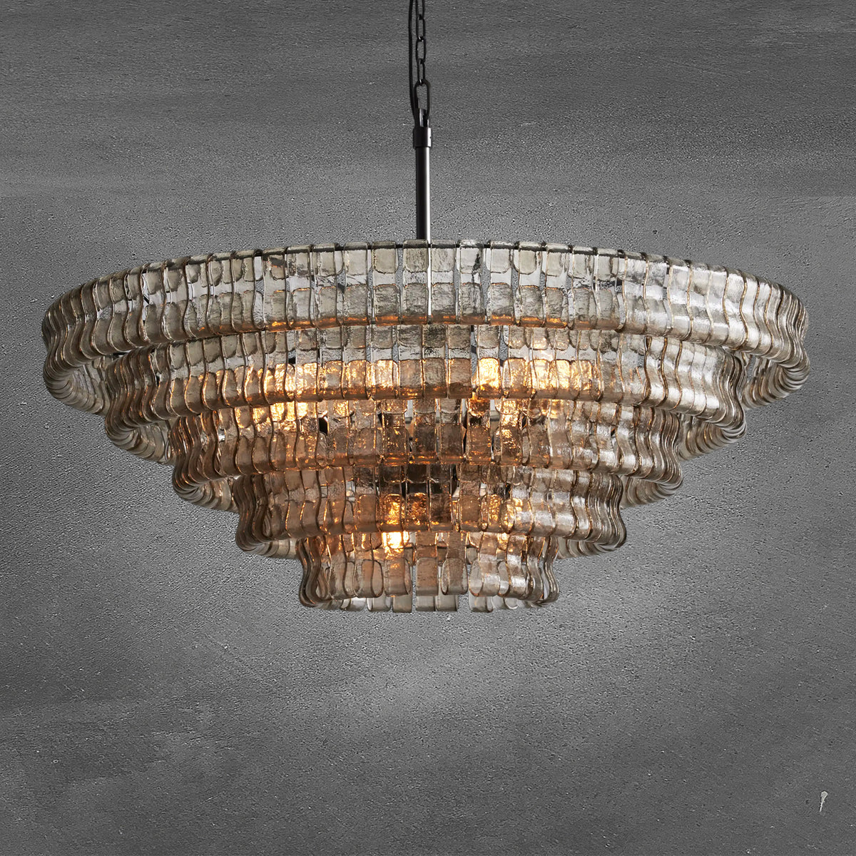Ghiaccio Round Glass Chandelier-Chandelier-Merlin Lamps-Antique Brass-Clear-24"-merlinlamps
