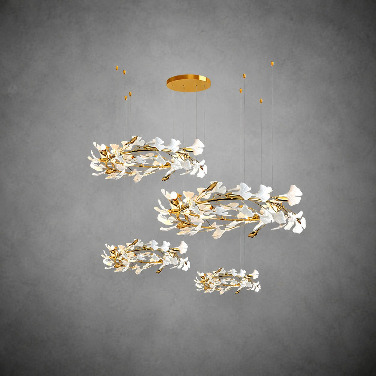 Gingko Leaves Ceramics Spiral Branch Chandelier