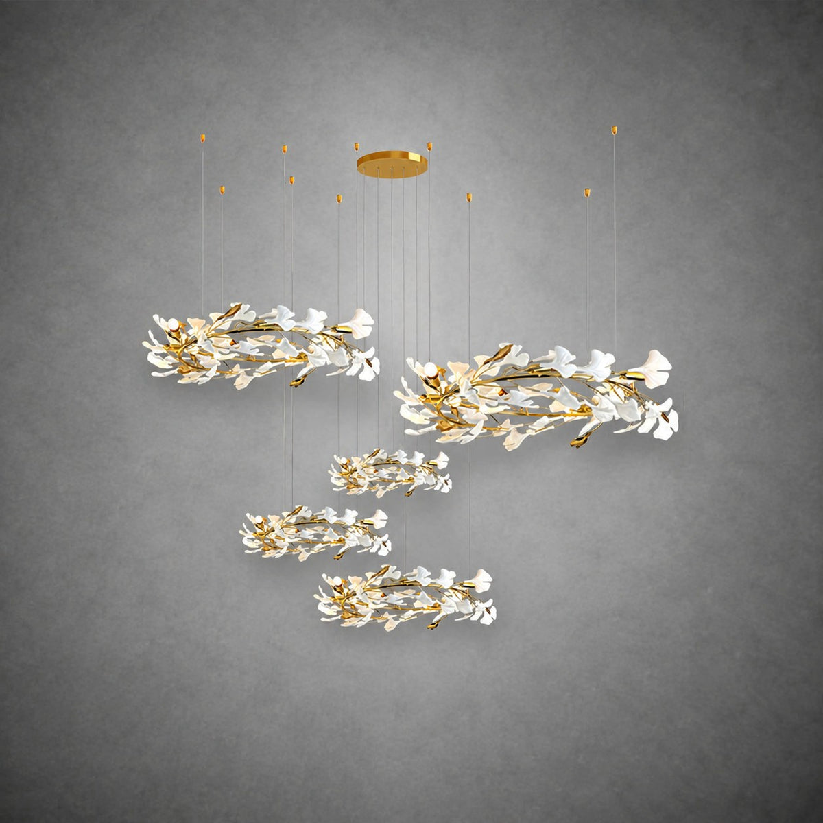 Gingko Leaves Ceramics Spiral Branch Chandelier