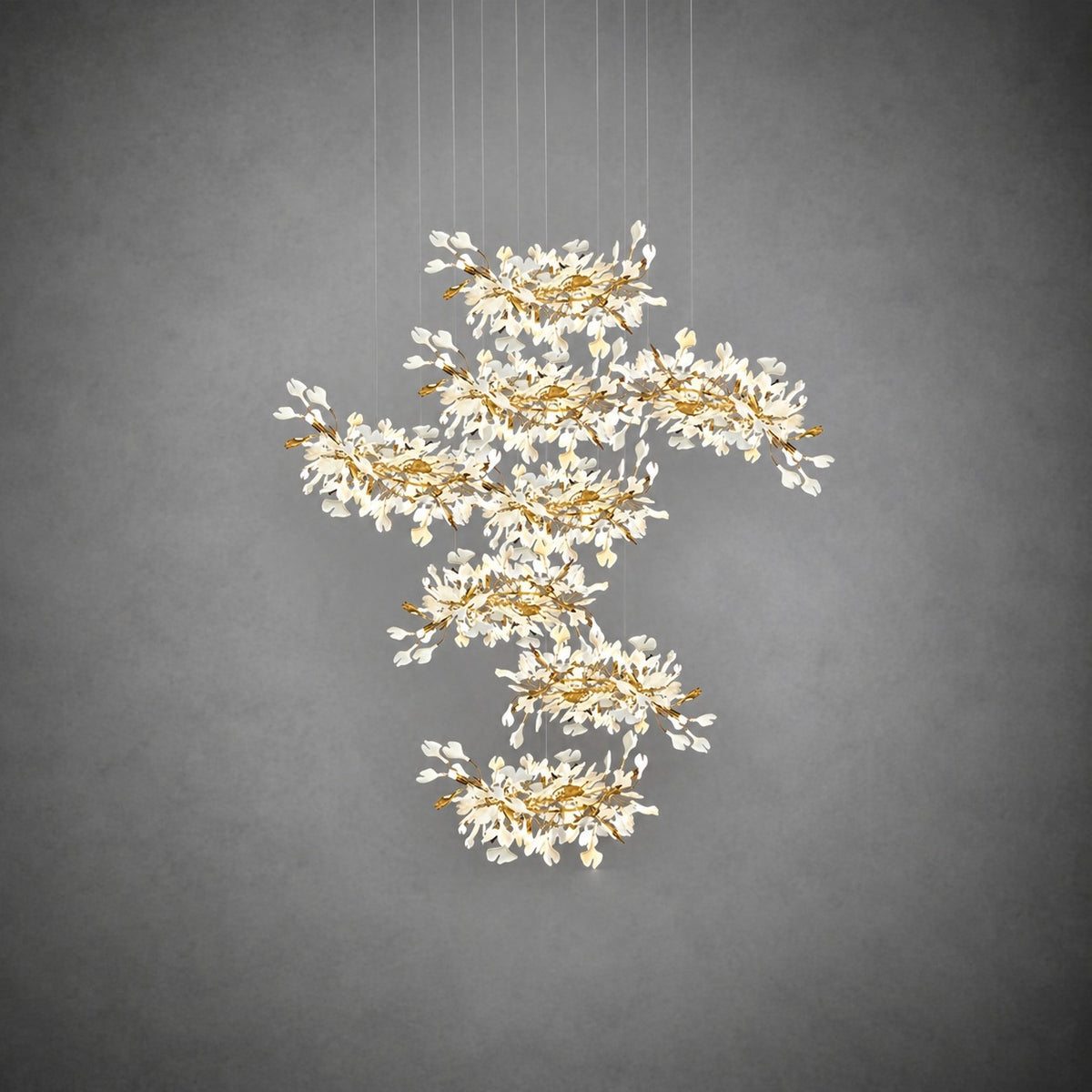 Gingko Leaves Ceramics Spiral Branch Chandelier