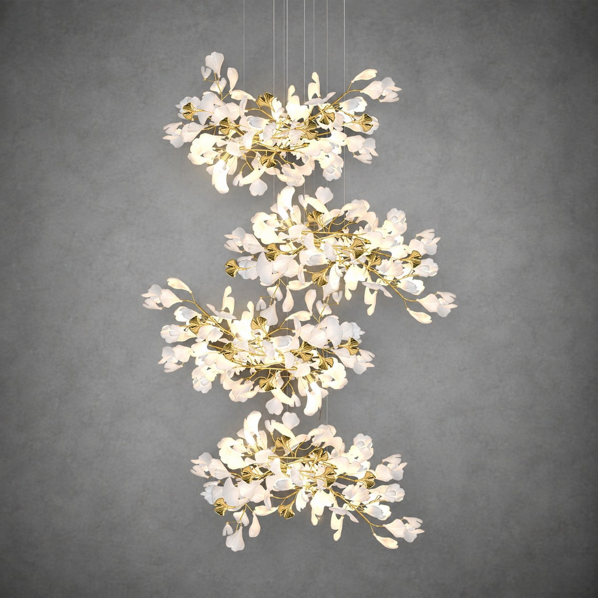 Gingko Leaves Ceramics Spiral Branch Chandelier