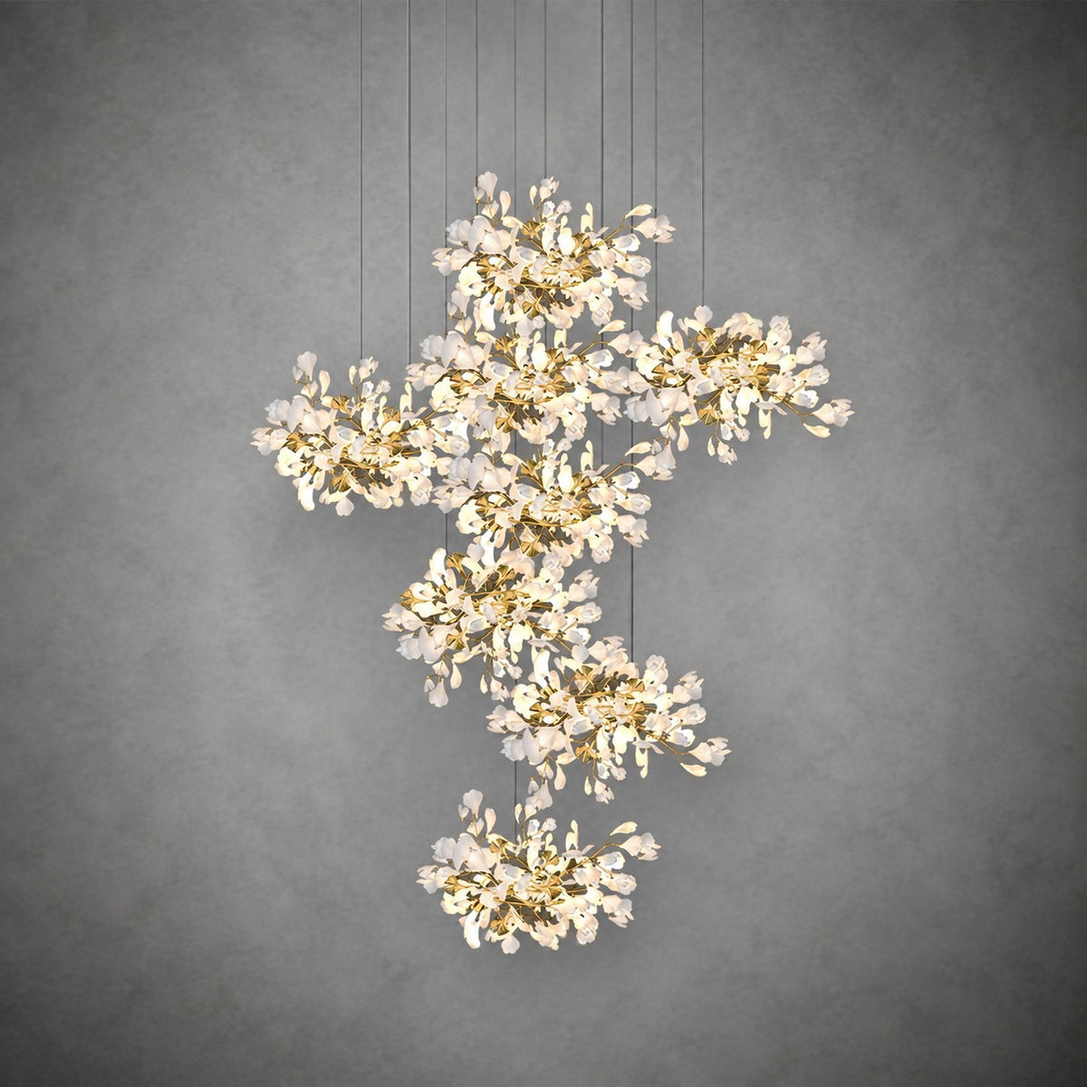 Gingko Leaves Ceramics Spiral Branch Chandelier