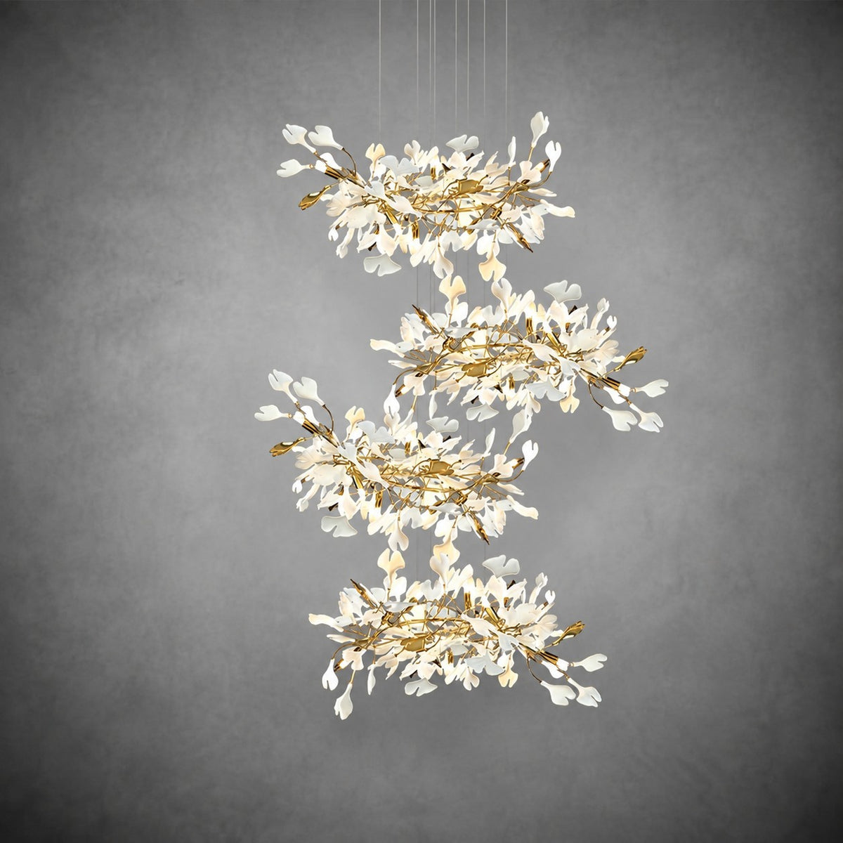 Gingko Leaves Ceramics Spiral Branch Chandelier