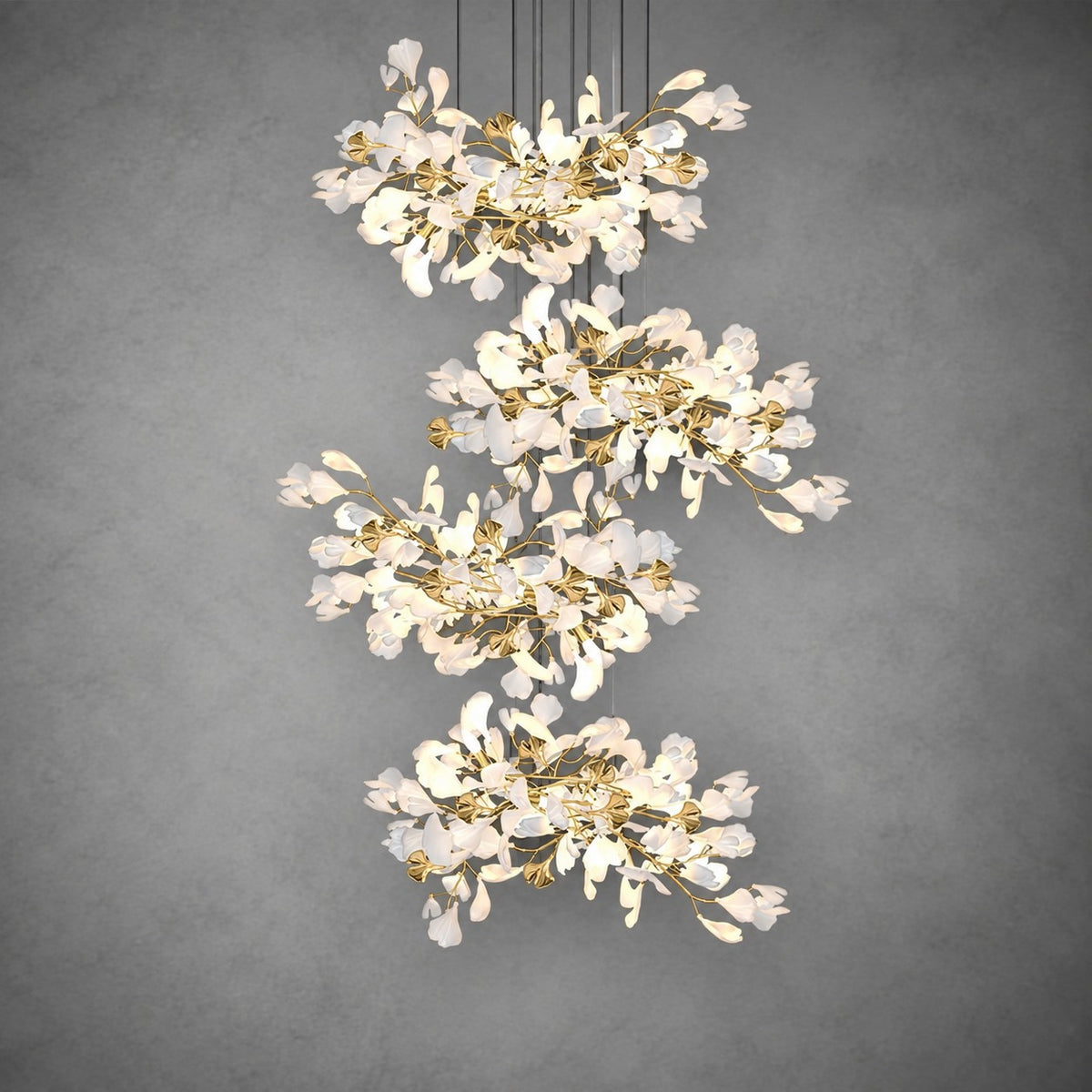 Gingko Leaves Ceramics Spiral Branch Chandelier