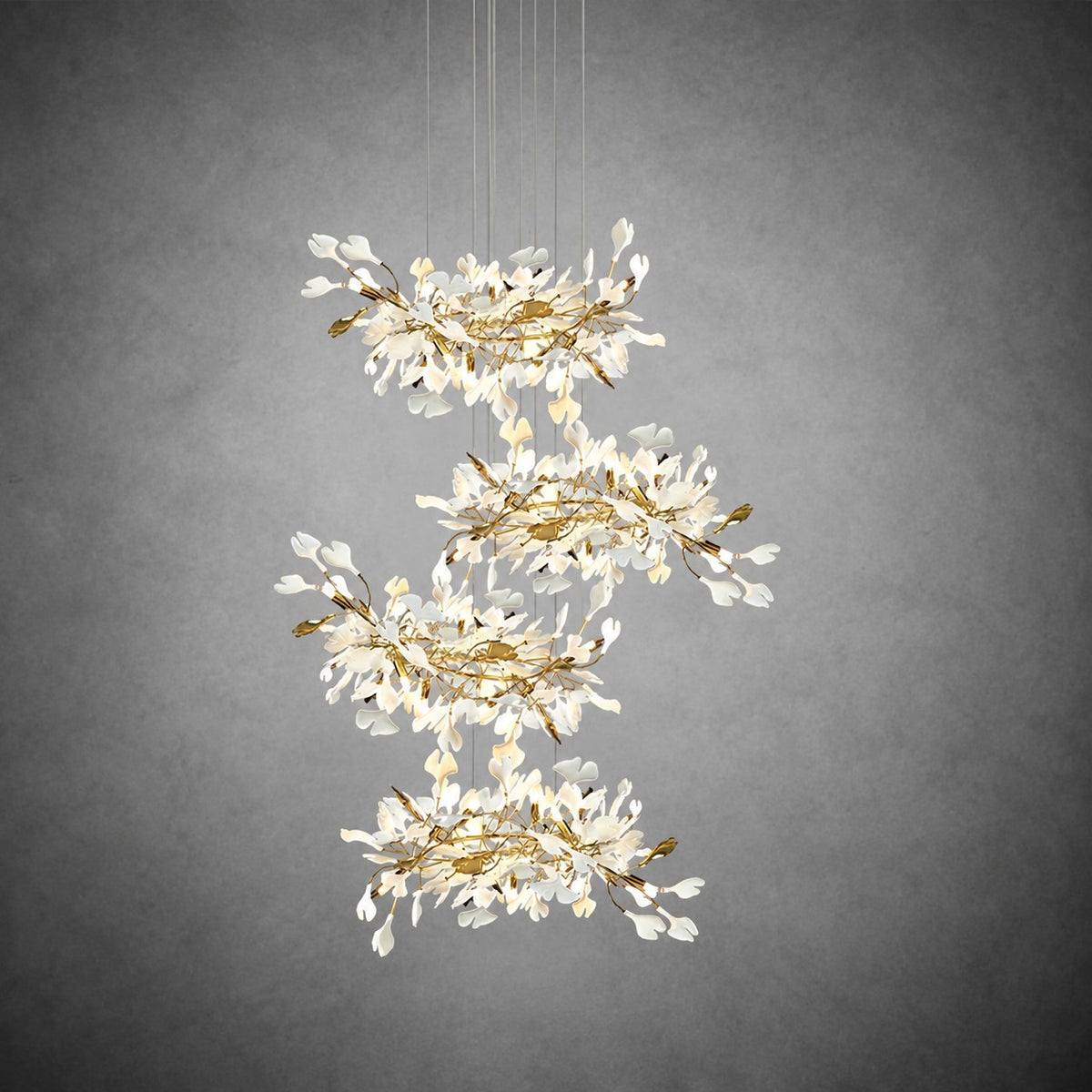 Gingko Leaves Ceramics Spiral Branch Chandelier