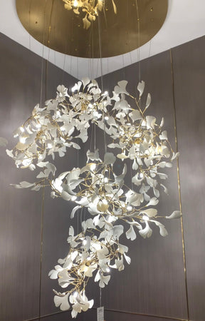Ginkgo Leaf Flower Ceramics Chandelier For Foyer / Staircase /Hallway