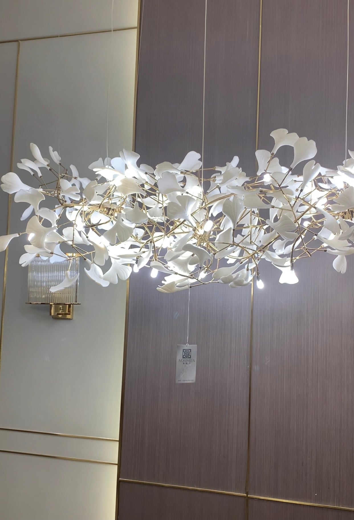 Ginkgo Leaf Flower Ceramics Chandelier For Foyer / Staircase /Hallway