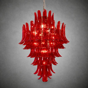 Chandelier  Glass Crimson Cascade Hand-Blown Murano-Style Seven-Tier Chrome