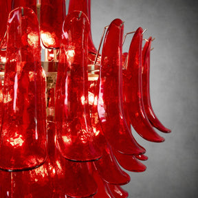 Chandelier  Glass Crimson Cascade Hand-Blown Murano-Style Seven-Tier Chrome